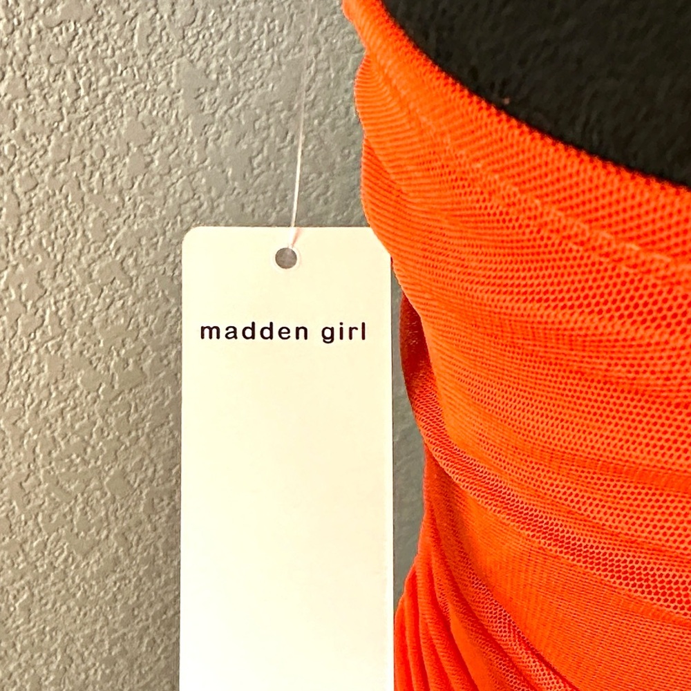 Madden Girl Vibrant Orange Strapless Bodycon Midi Dress - Picture 6 of 6